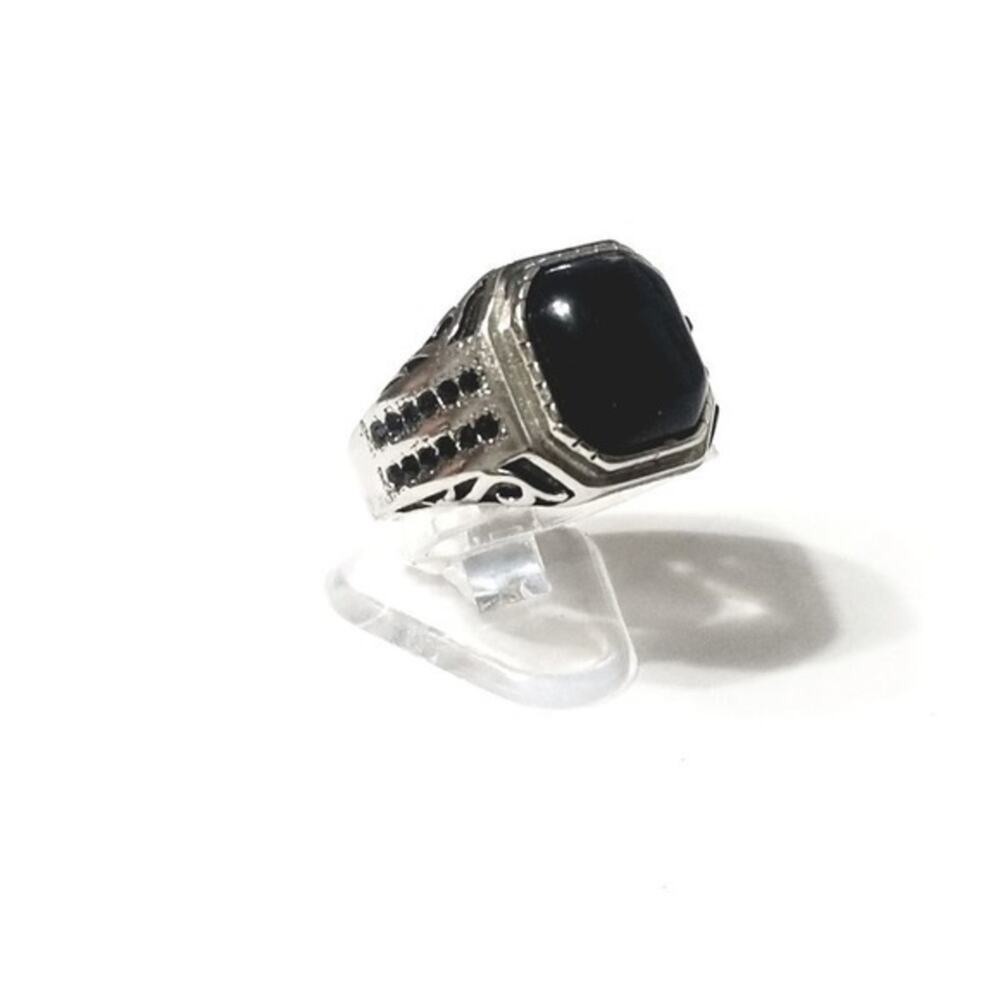 New stainless steel black onyx ring size 14